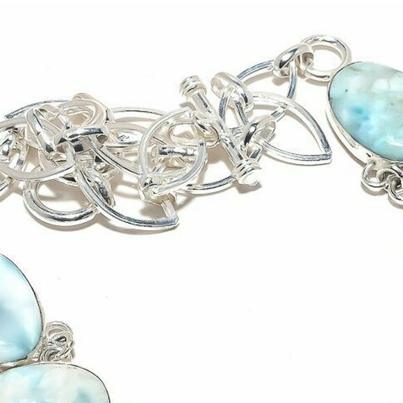 NEW - Caribbean Larimar Stone Sterling Adjustable Necklace - Picture 5 of 7